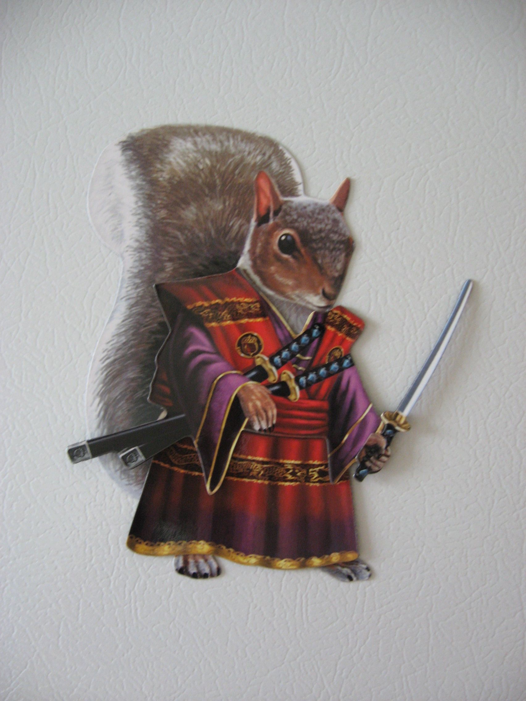 picture of a squirrel in samurai clothing and a sword